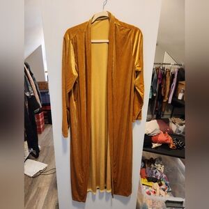 Gold Velvet Long Cardigan